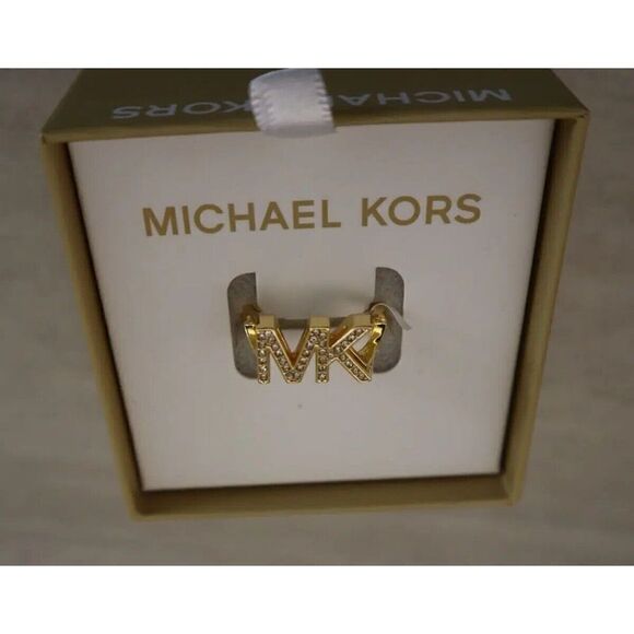 Michael Kors MKJX80277107 Women Sz 7 Gold Crystal Pavé MK Logo Fashion Ring - Picture 4 of 8